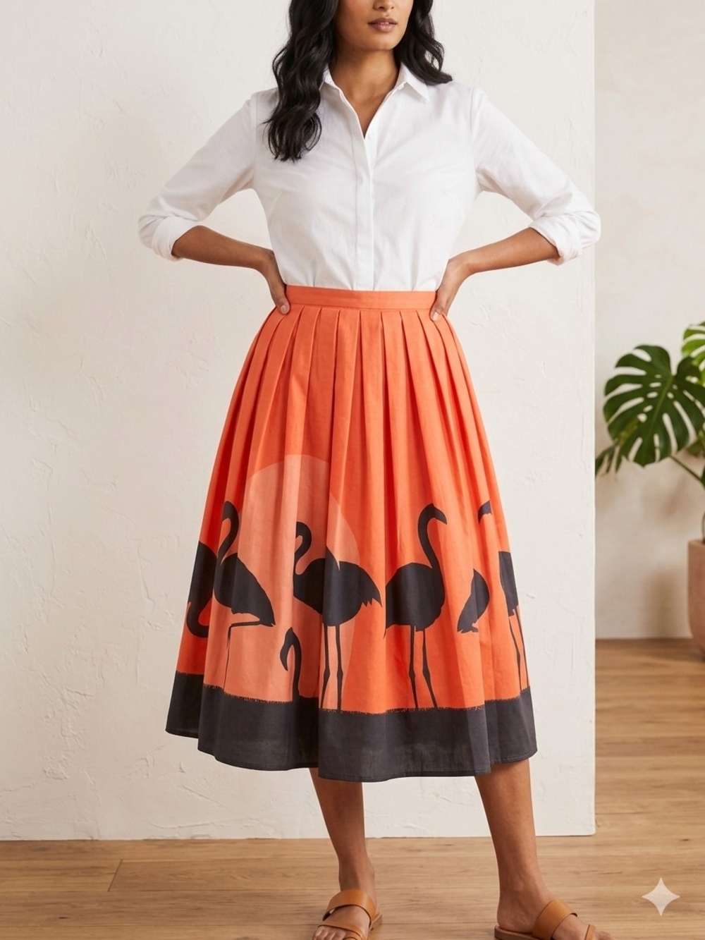 Chicwish Poly Satin Flamingo Midi Skirt XL Waist 32" NWT